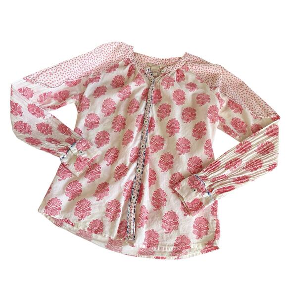 Sundance Rosalie Cream Block Floral Print Button Up Shirt Blouse Women’s Size XS - Picture 1 of 6